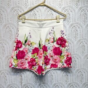 Boston Proper Floral Shorts Women Size 8 White Pink High Rise